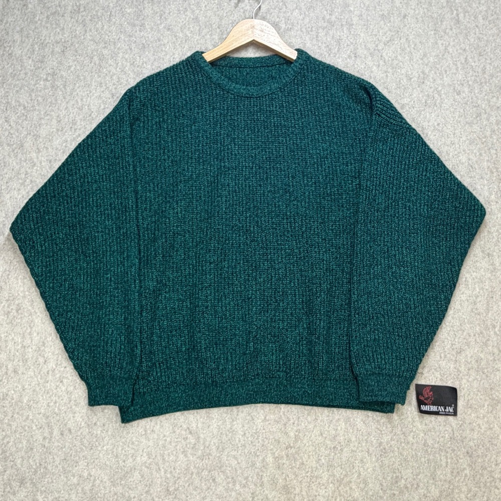 Vintage American Jac Mens XL Green Grandpa Gorpcore Knit Sweater Made in USA 80s